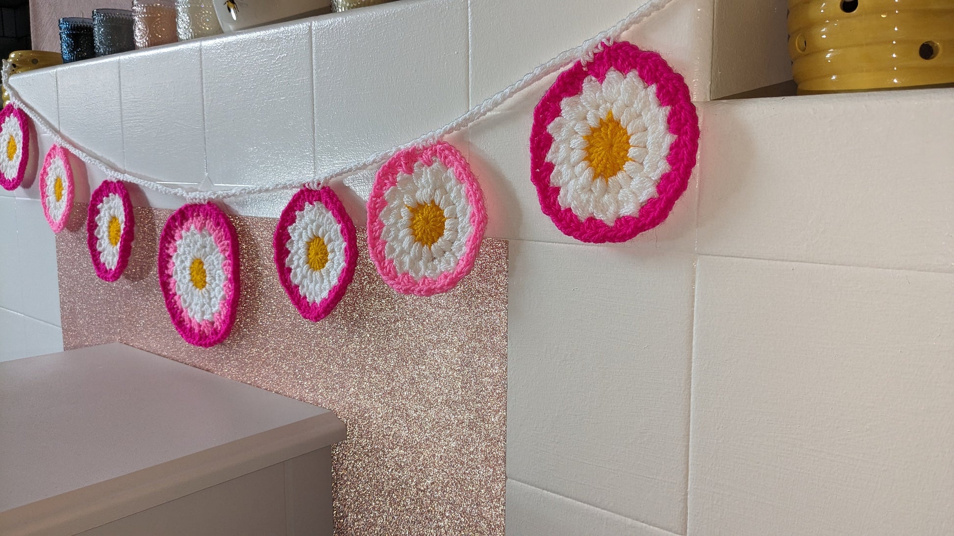 Wall Decorations -Handmade Flower Wall Art Garland Decor, Crochet Gifts for Living room decoration, Unique Handcrafted gift for all occasion