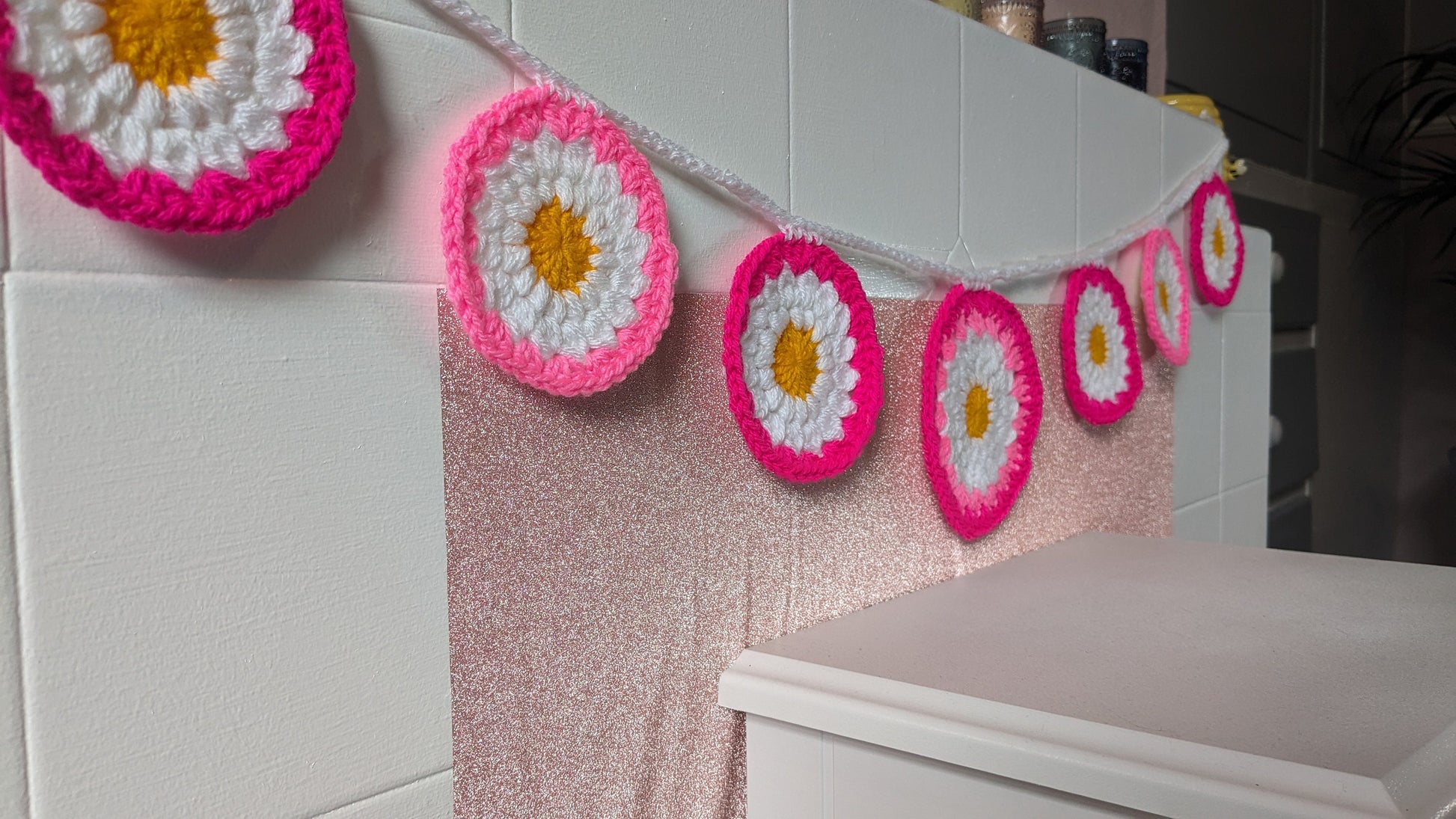 Wall Decorations -Handmade Flower Wall Art Garland Decor, Crochet Gifts for Living room decoration, Unique Handcrafted gift for all occasion